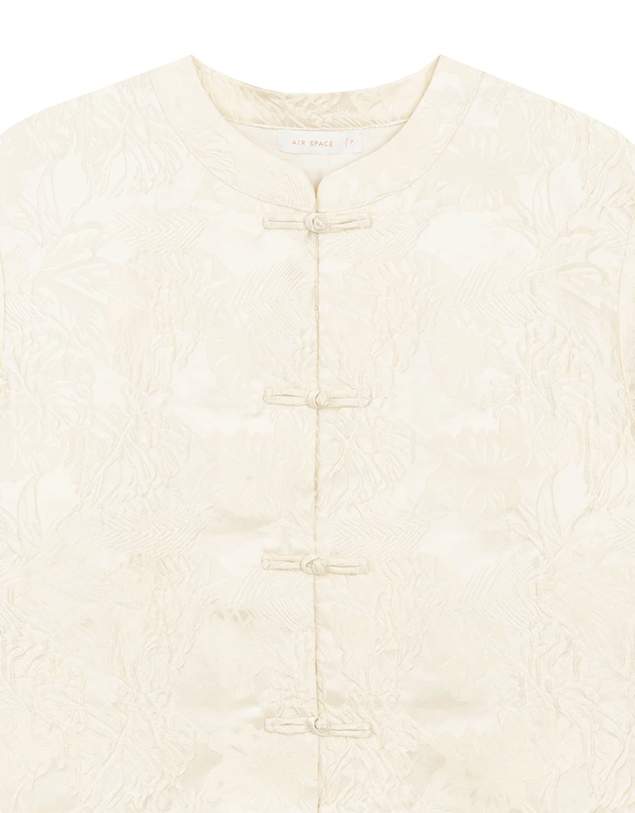 旗袍立體緹花中式立領盤扣短袖開襟衫 ( 旗袍搭配)​