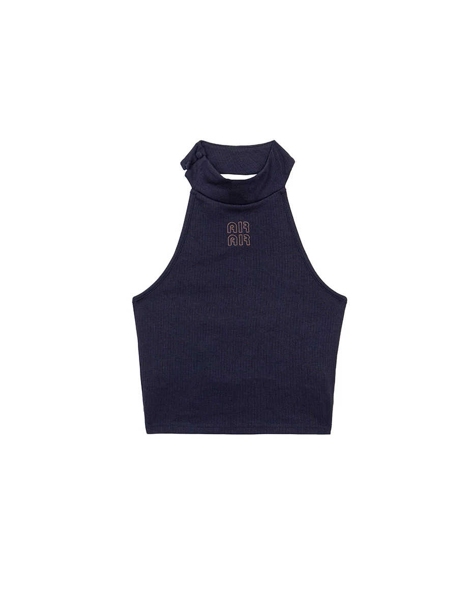 前後兩穿品牌LOGO刺繡立領削肩背心BRA TOP
