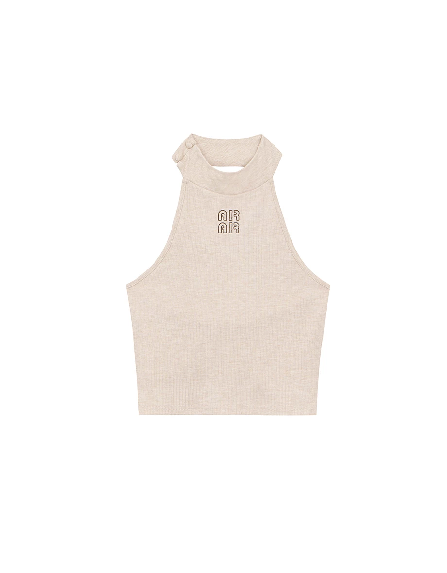 前後兩穿品牌LOGO刺繡立領削肩背心BRA TOP