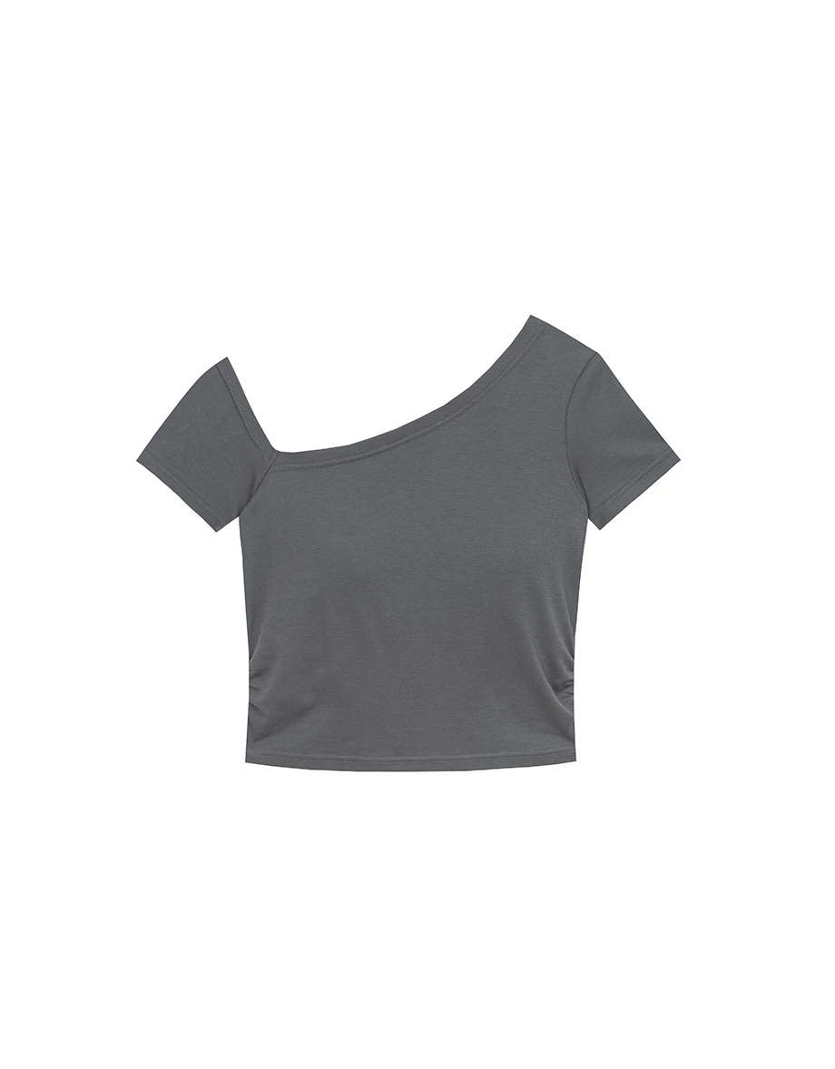 Basic One Shoulder Fitted Ribbed Crop Bra Top