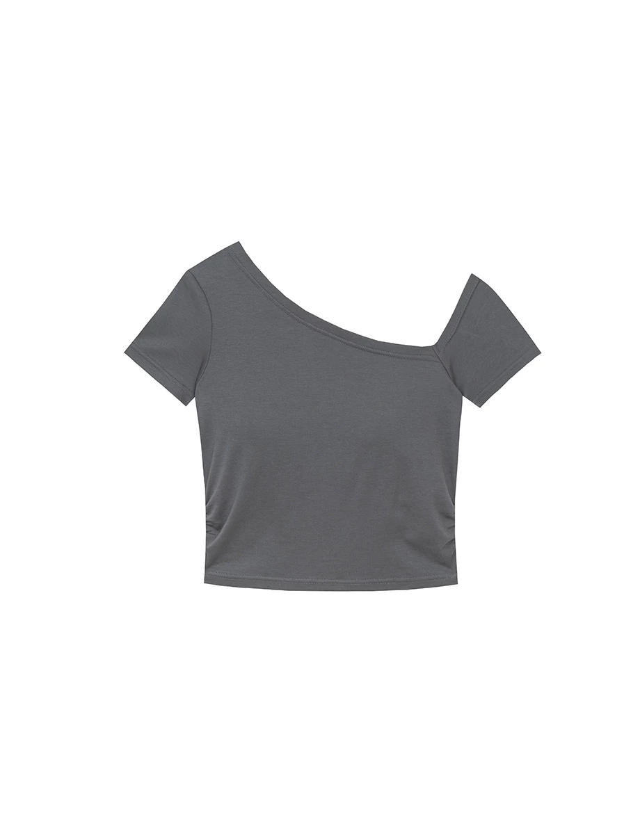 Basic One Shoulder Fitted Ribbed Crop Bra Top