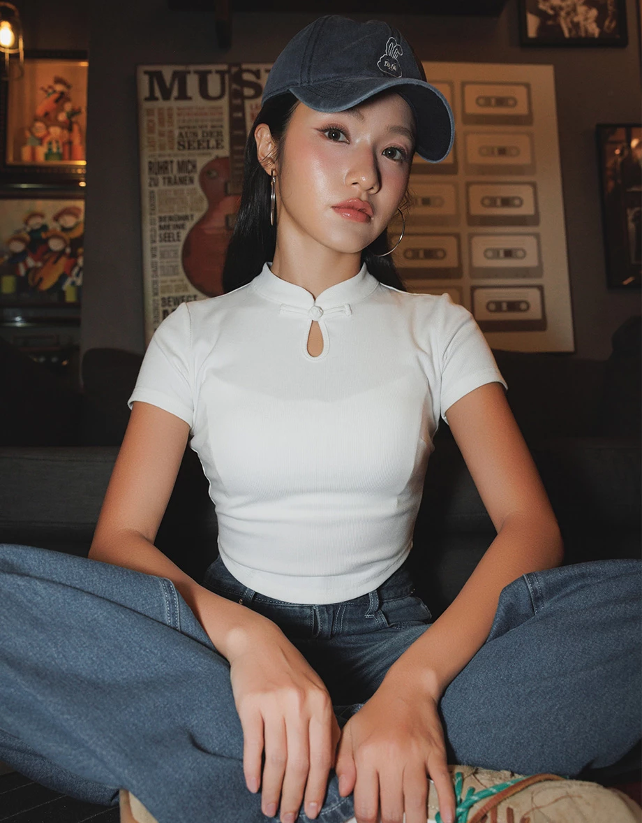 【Michie 聯名】羅紋短袖短版旗袍上衣 M05