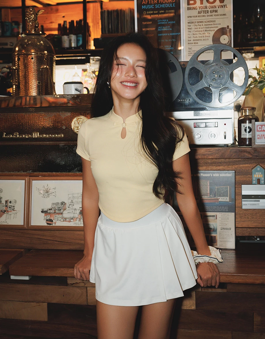 【Michie 聯名】羅紋短袖短版旗袍上衣 M05