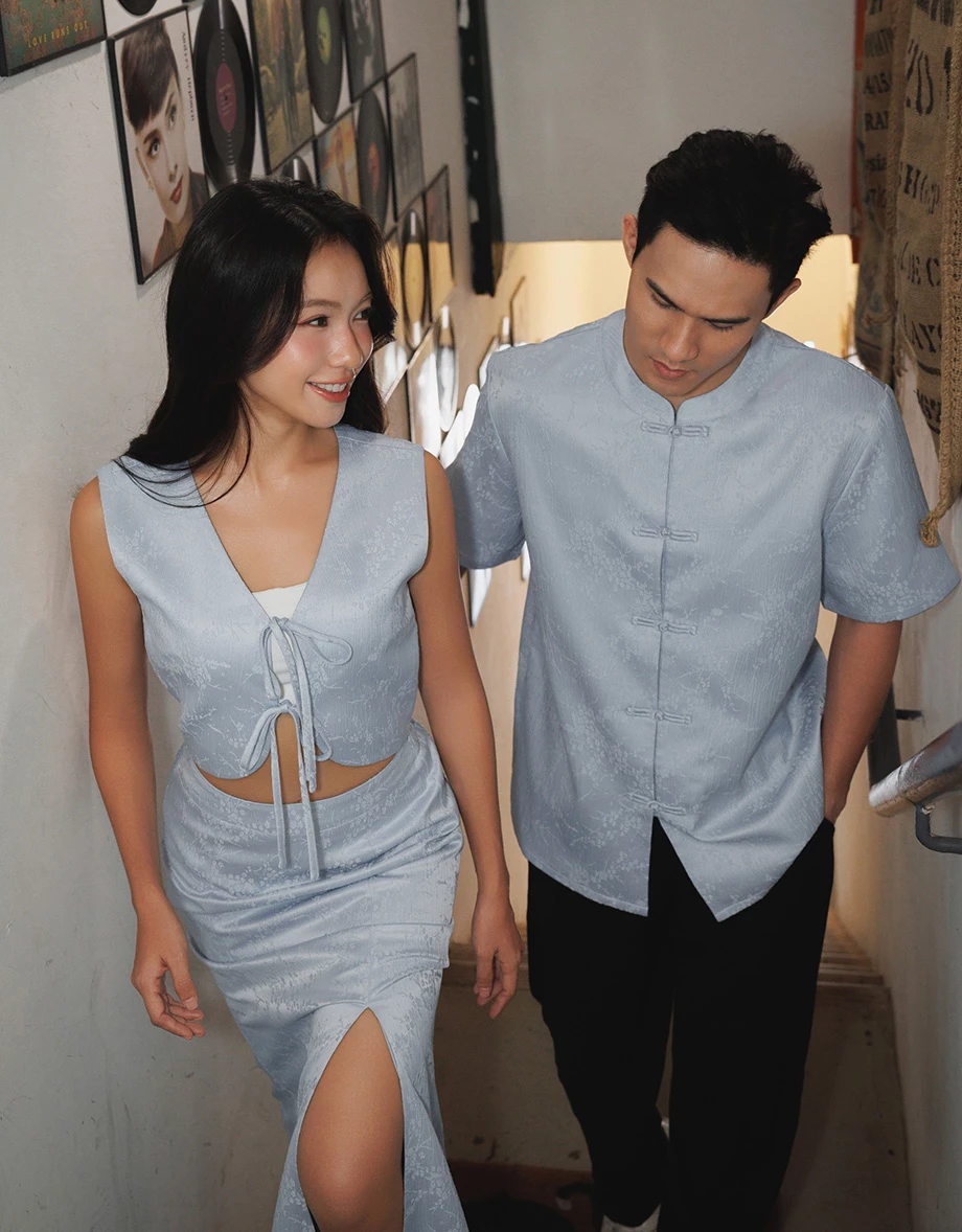 【Michie 聯名】緹花緞面 新中式男裝 唐裝上衣 旗袍風 M09