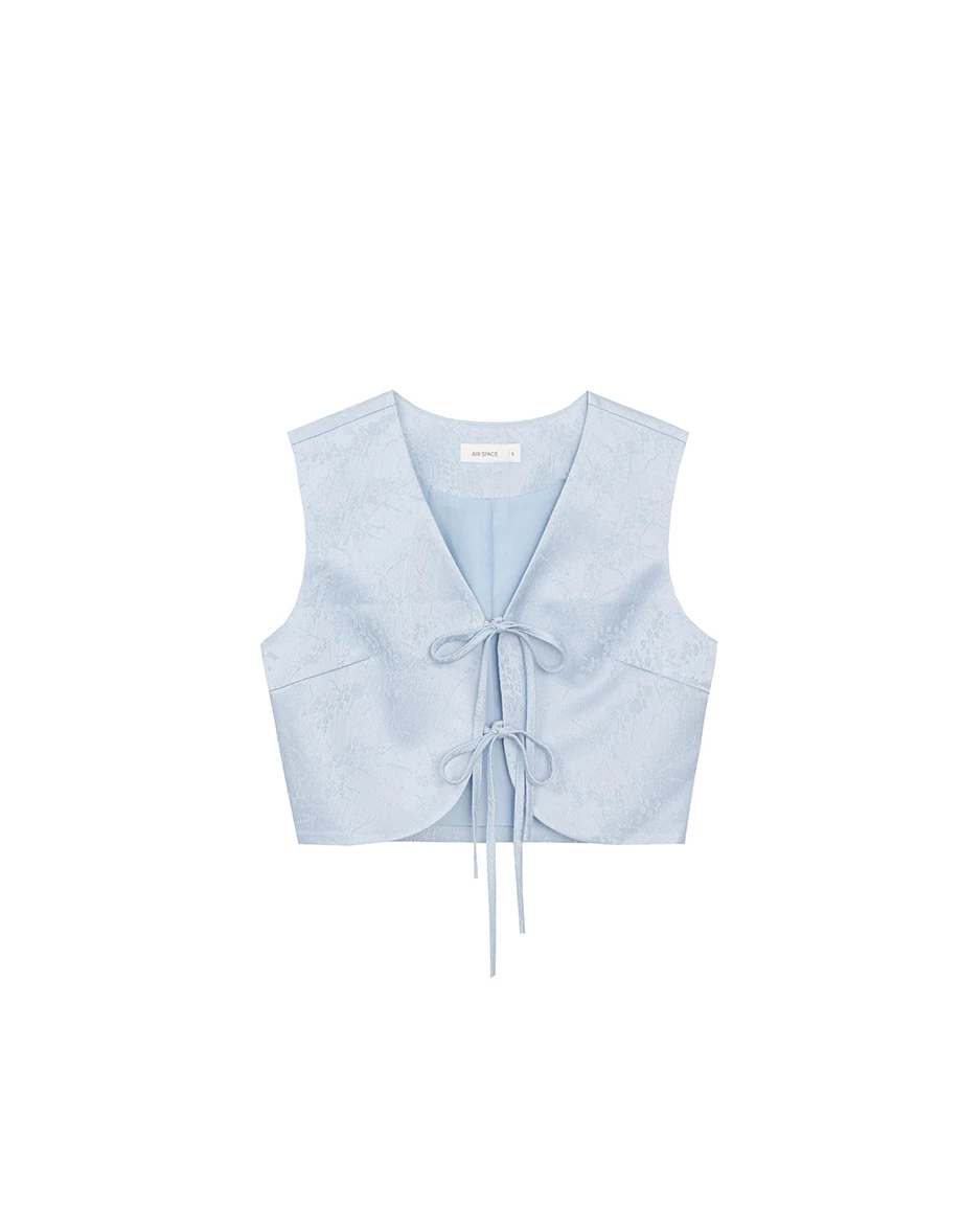 【MICHIE 聯名】旗袍風緹花緞面綁帶短版背心 M02