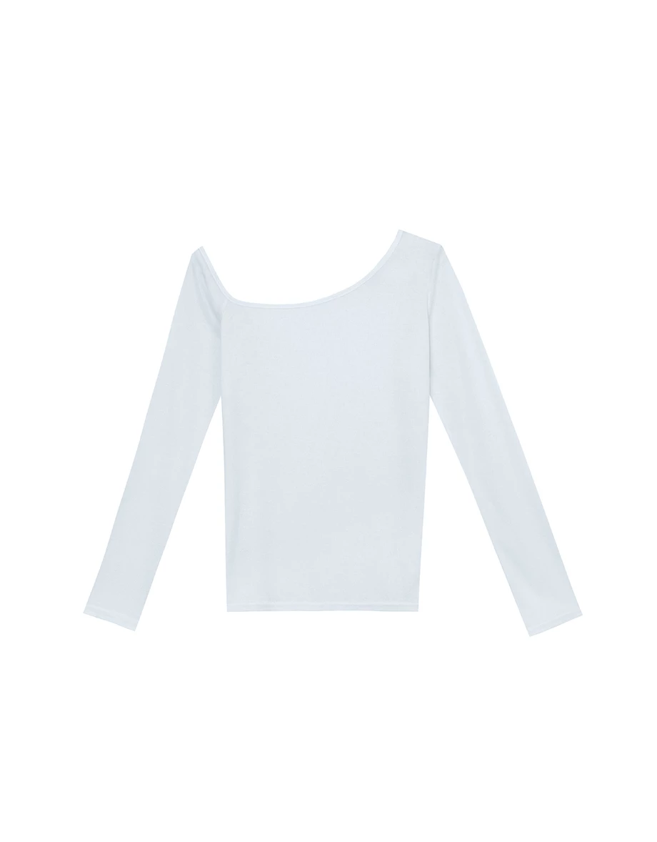 【Michie Design】Asymmetrical Off Shoulder Sheer Long Sleeve Top M08