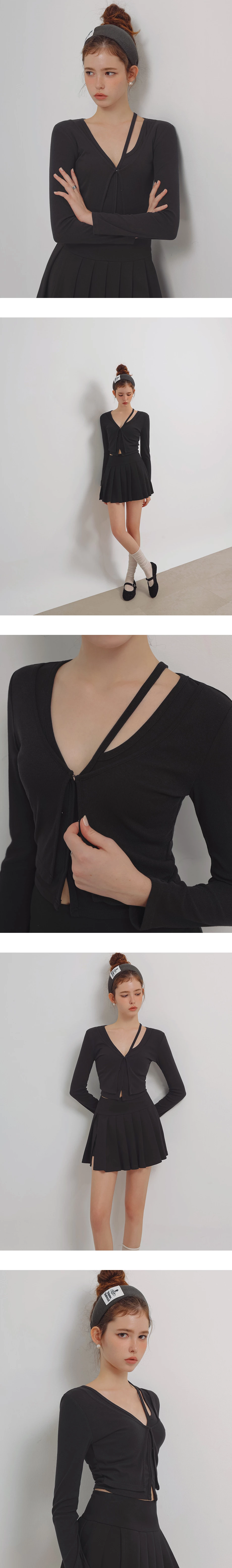 Faux 2 Piece Layered Strap Deep V Neckline Fitted Knit Top