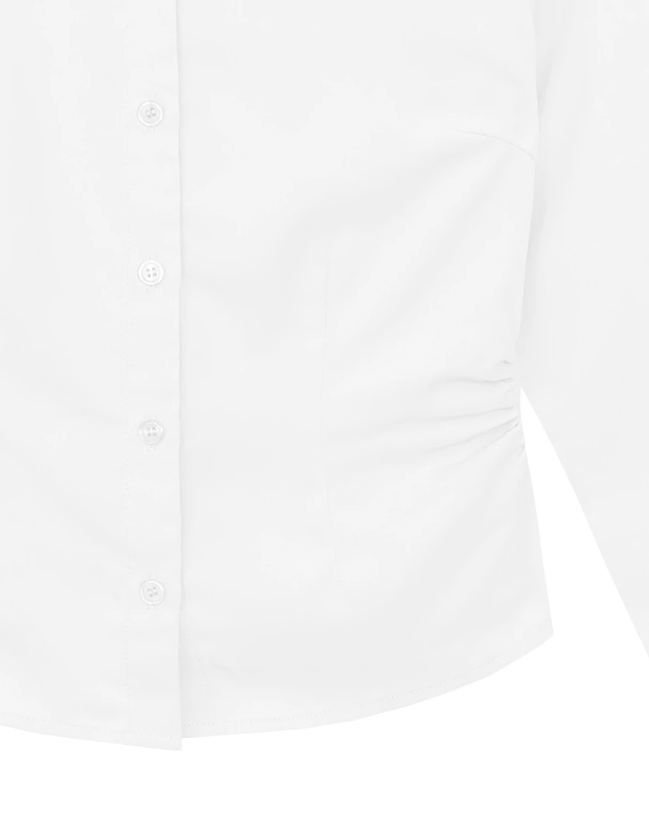 Ruched Waist Slim Fit Button Down Shirt Blouse