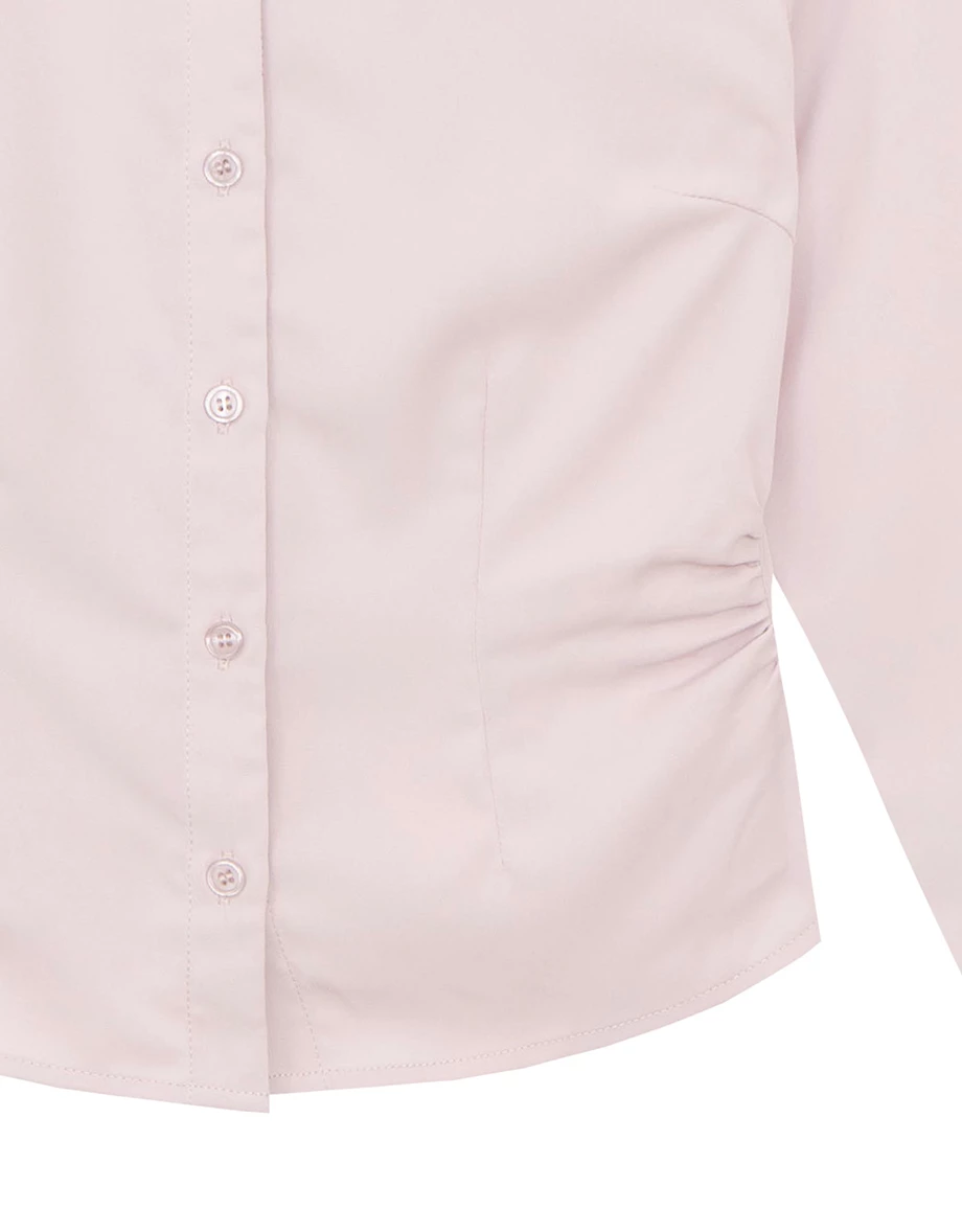Ruched Waist Slim Fit Button Down Shirt Blouse