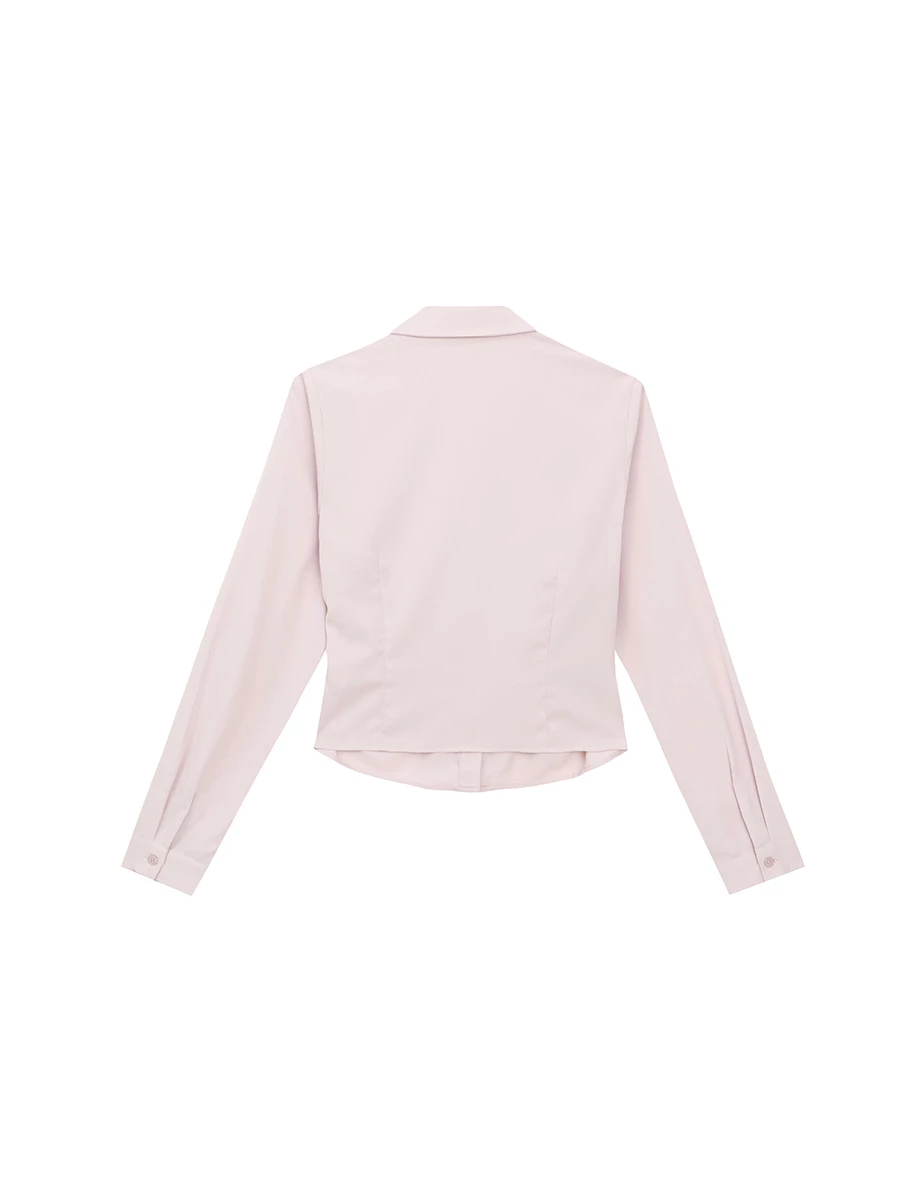 Ruched Waist Slim Fit Button Down Shirt Blouse