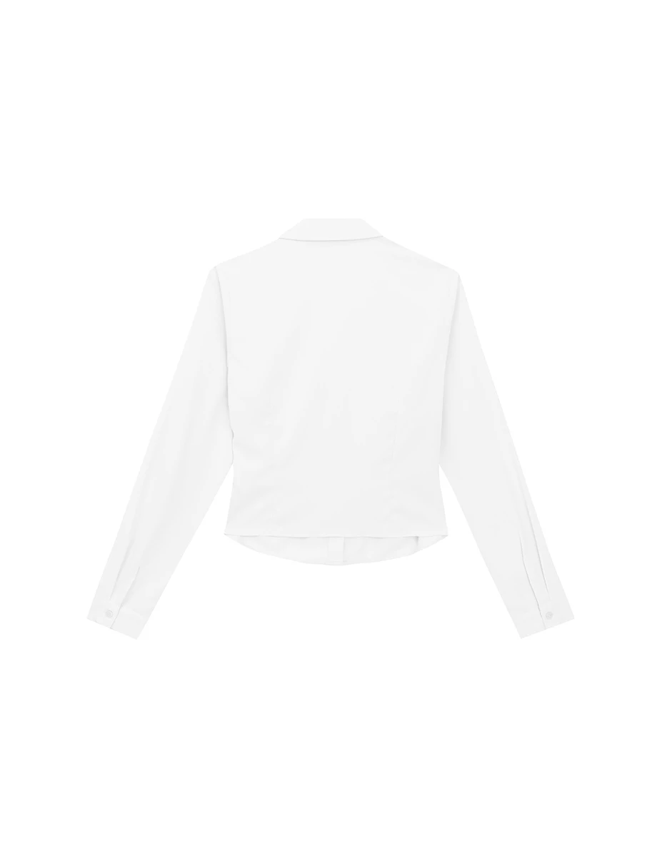 Ruched Waist Slim Fit Button Down Shirt Blouse