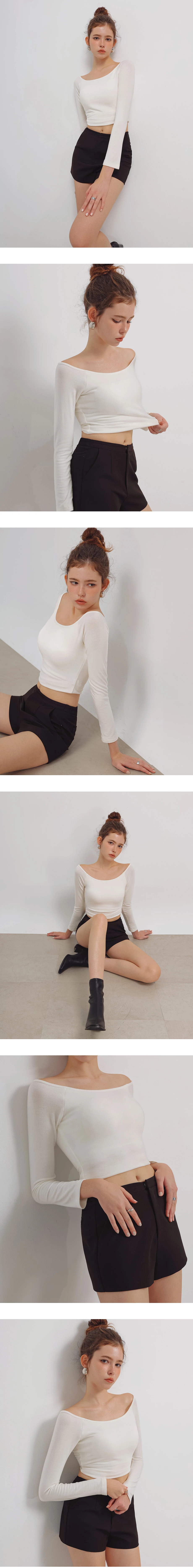 WARM↑UP薄感好身材 一字領短版長袖發熱BRA TOP