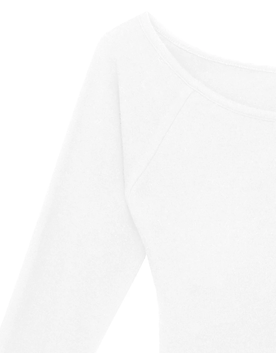 Heat Tech Collection Off Shoulder Long Sleeve Fitted Knit Crop Padded Bra Top