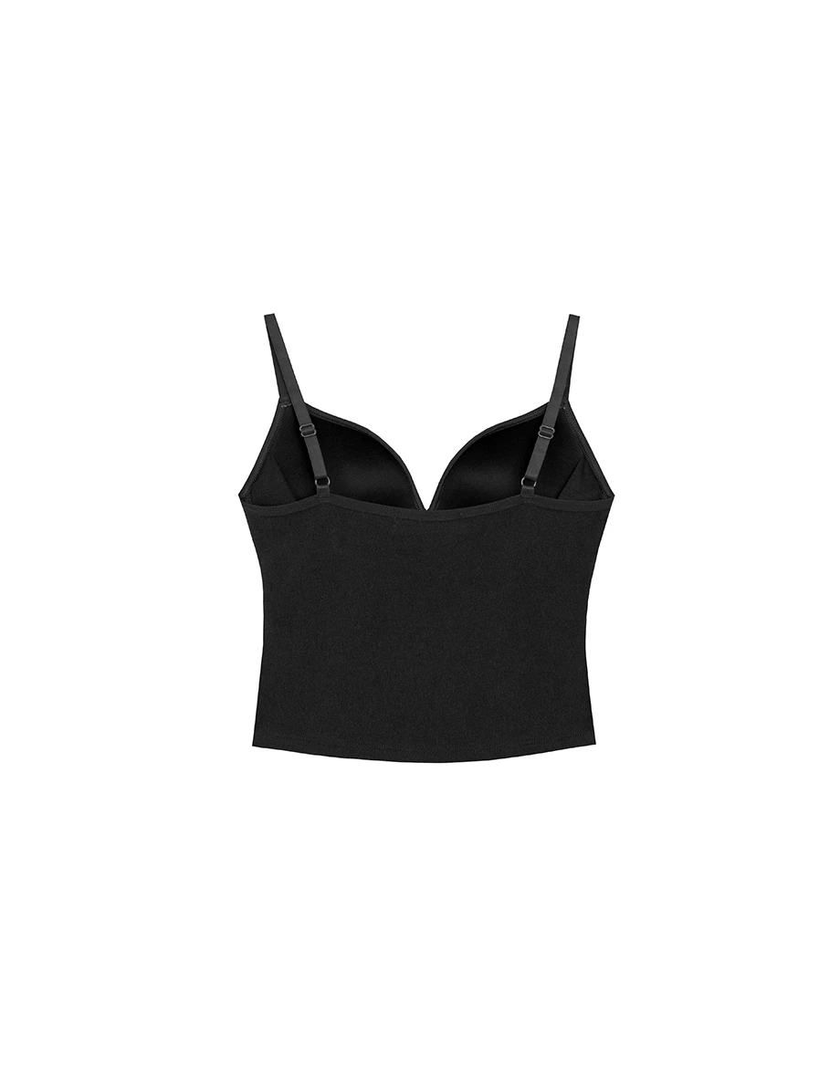 Heat Tech Collection V Neck Side Ruched Spaghetti Strap Crop Padded Bra Top
