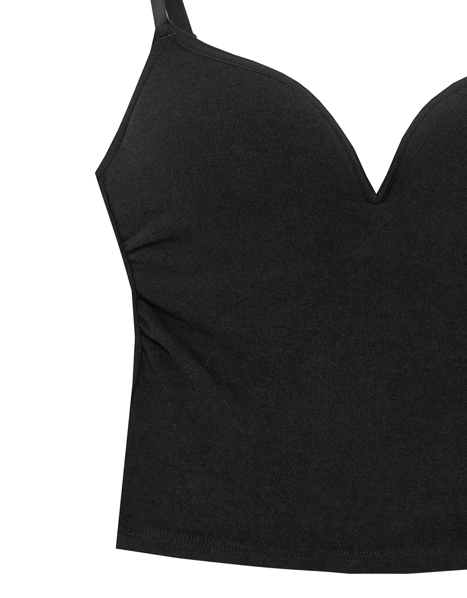 Heat Tech Collection V Neck Side Ruched Spaghetti Strap Crop Padded Bra Top