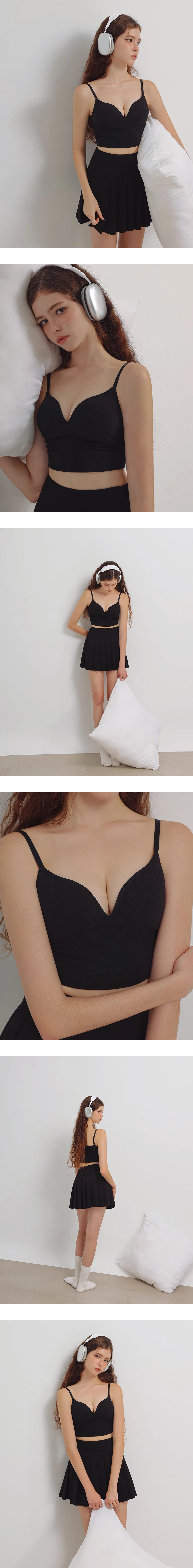 WARM↑UP薄感好身材 深V領側抓褶短版細肩帶發熱BRA TOP WARM↑UP薄感好身材 深V領側抓褶短版細肩帶發熱BRA TOP