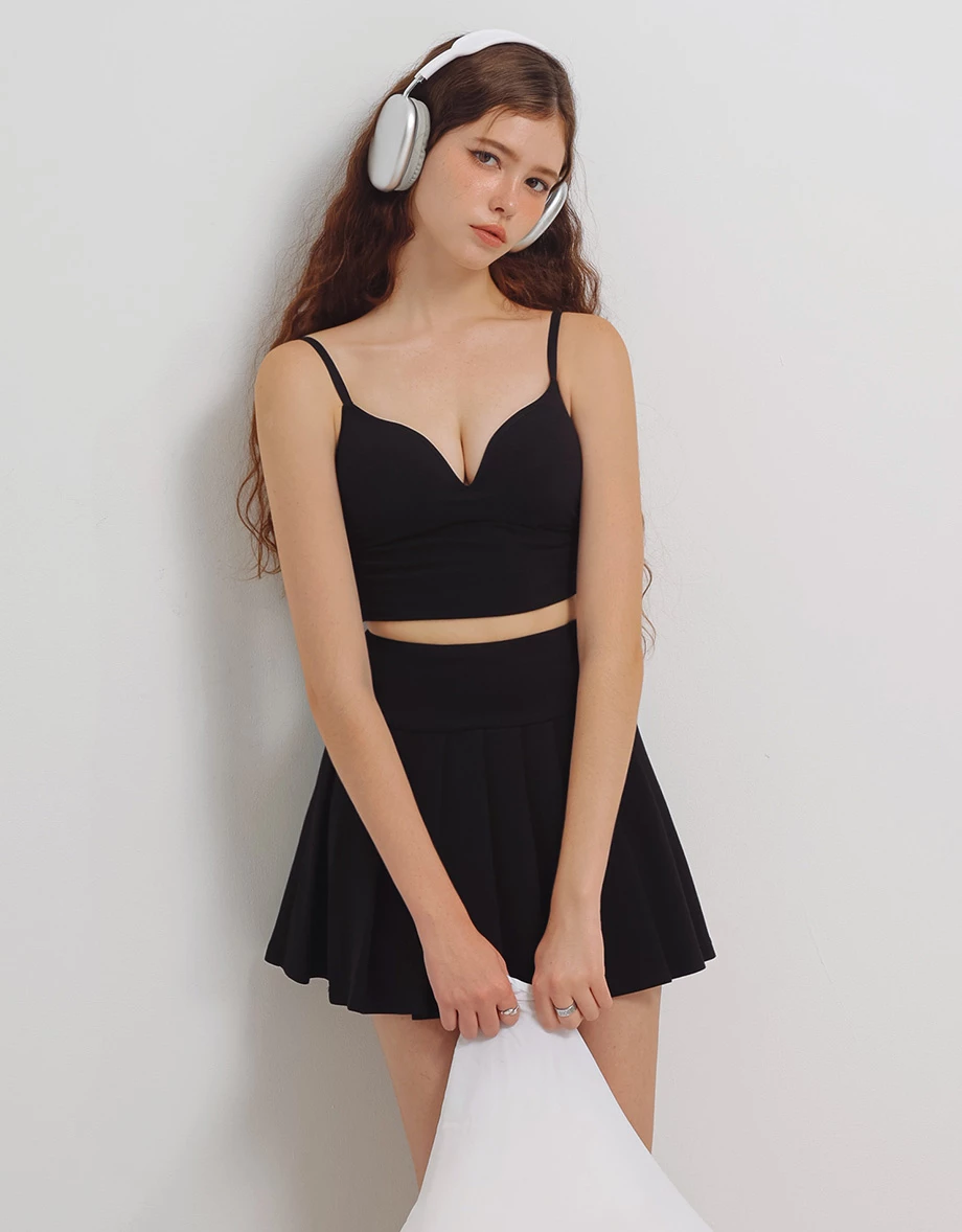 Heat Tech Collection V Neck Side Ruched Spaghetti Strap Crop Padded Bra Top