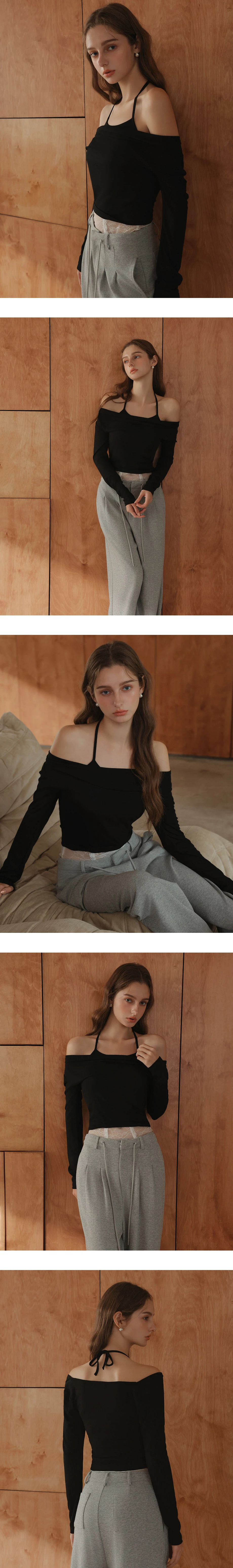 Faux 2 Piece Draped Off Shoulder Long Sleeve Top Faux 2 Piece Draped Off Shoulder Long Sleeve Top