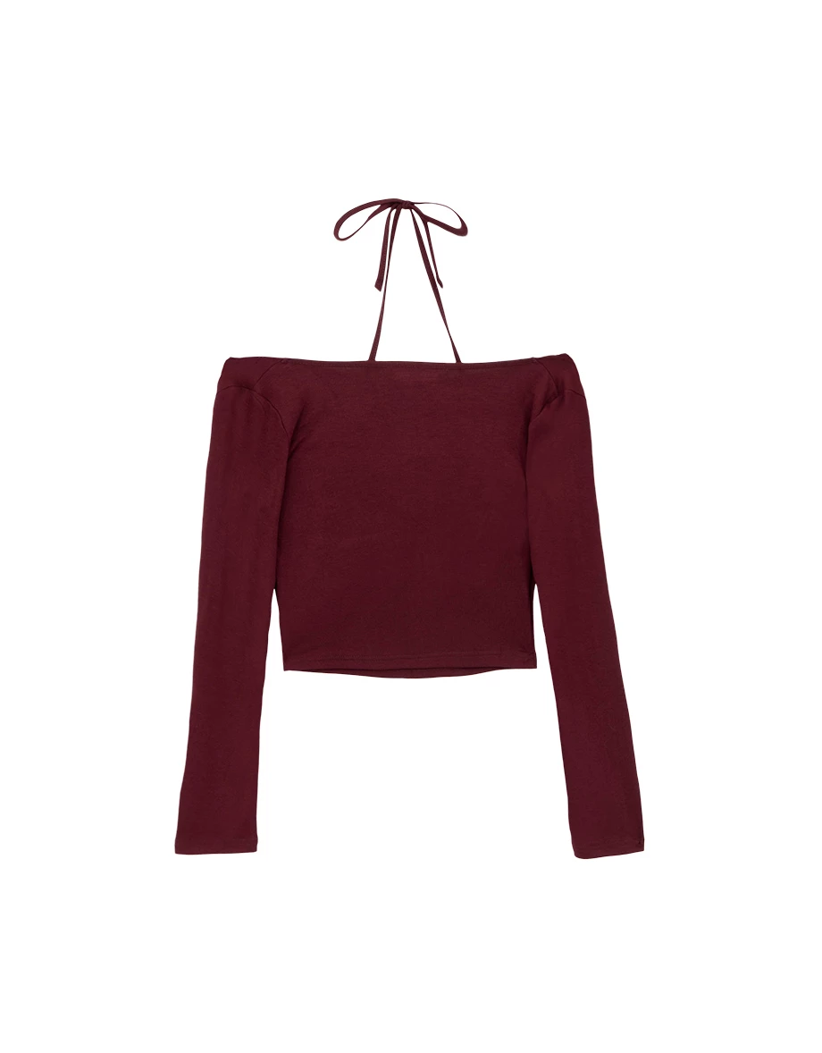 Faux 2 Piece Draped Off Shoulder Long Sleeve Top Faux 2 Piece Draped Off Shoulder Long Sleeve Top