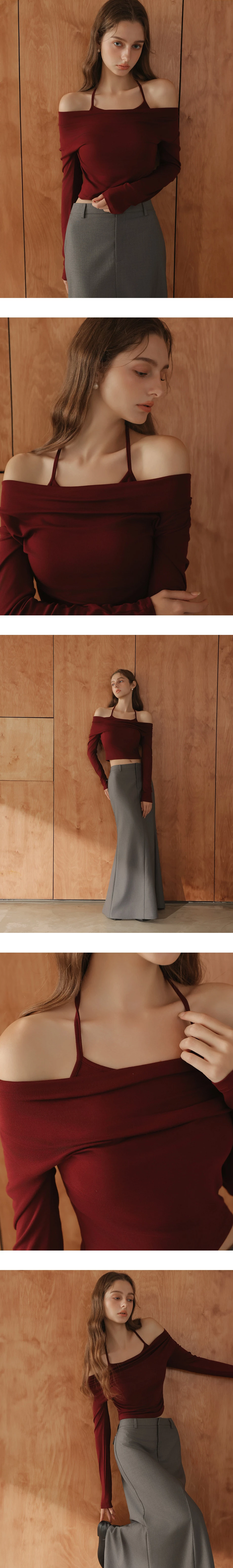 Faux 2 Piece Draped Off Shoulder Long Sleeve Top Faux 2 Piece Draped Off Shoulder Long Sleeve Top