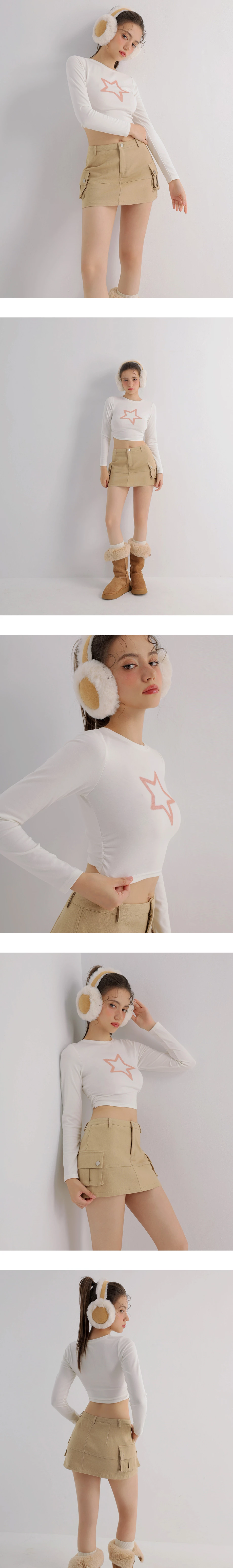 Contrast Star Motif Fitted Long Sleeve Crop Top Contrast Star Motif Fitted Long Sleeve Crop Top