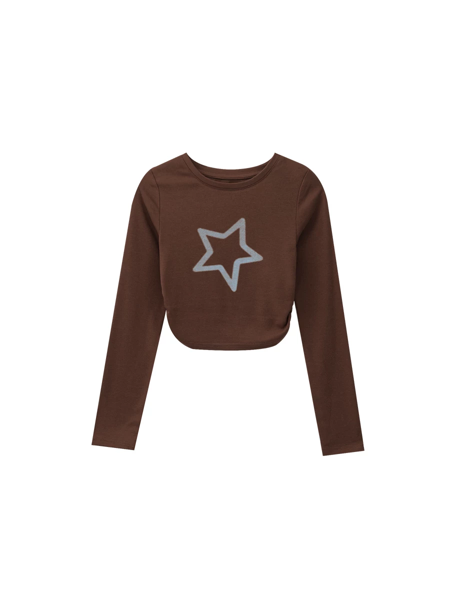 Contrast Star Motif Fitted Long Sleeve Crop Top Contrast Star Motif Fitted Long Sleeve Crop Top
