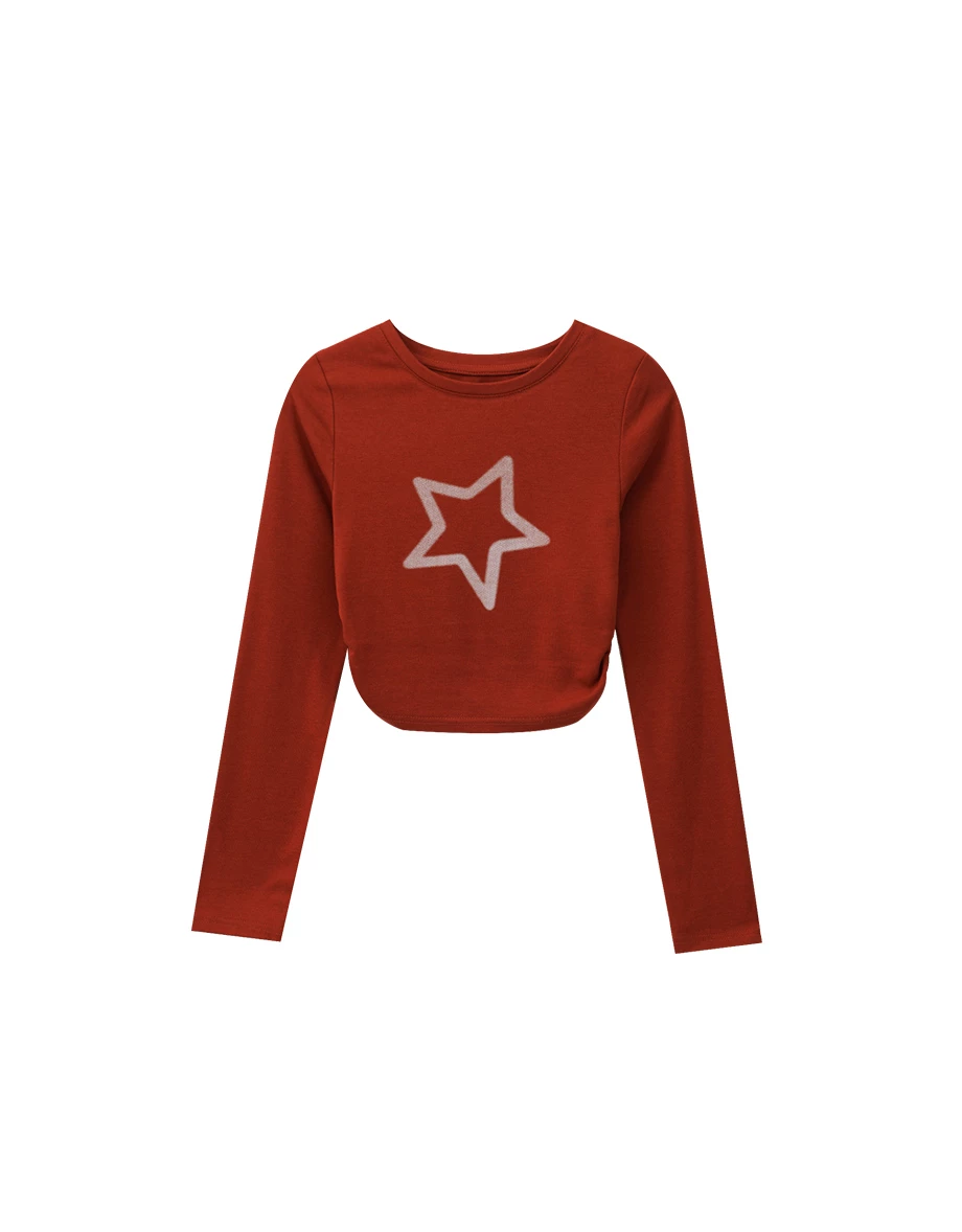 Contrast Star Motif Fitted Long Sleeve Crop Top Contrast Star Motif Fitted Long Sleeve Crop Top
