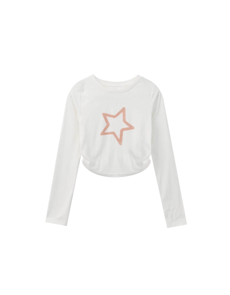 Contrast Star Motif Fitted Long Sleeve Crop Top