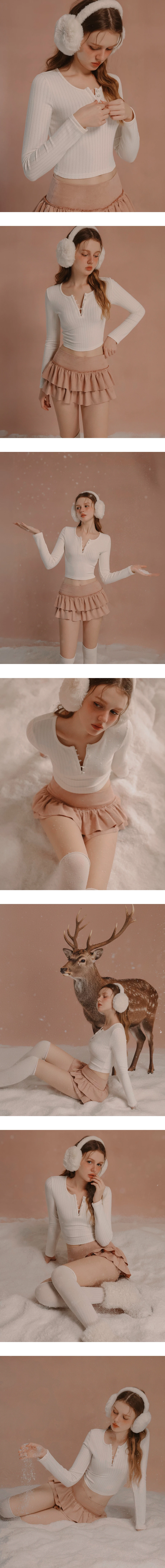 Star Button Split Neck Ribbed Knit Long Sleeve Henley Top