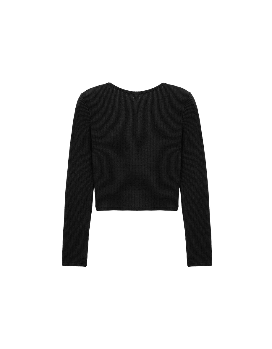 Star Button Split Neck Ribbed Knit Long Sleeve Henley Top Star Button Split Neck Ribbed Knit Long Sleeve Henley Top