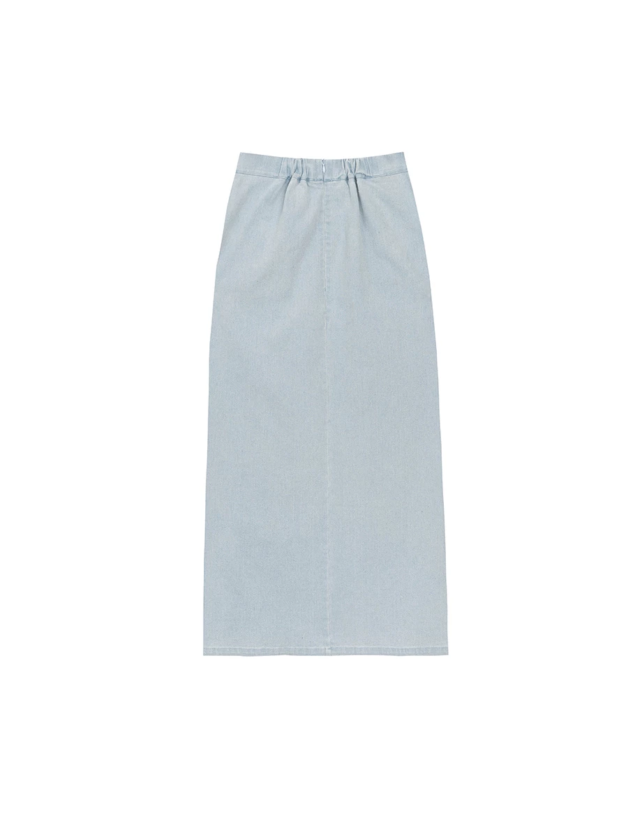 Qipao Skirt High Waist Side Slit Jeans Denim Cheongsam Qipao Maxi Skirt with Knot Button Detail Qipao Skirt High Waist Side Slit Jeans Denim Cheongsam Qipao Maxi Skirt with Knot Button Detail