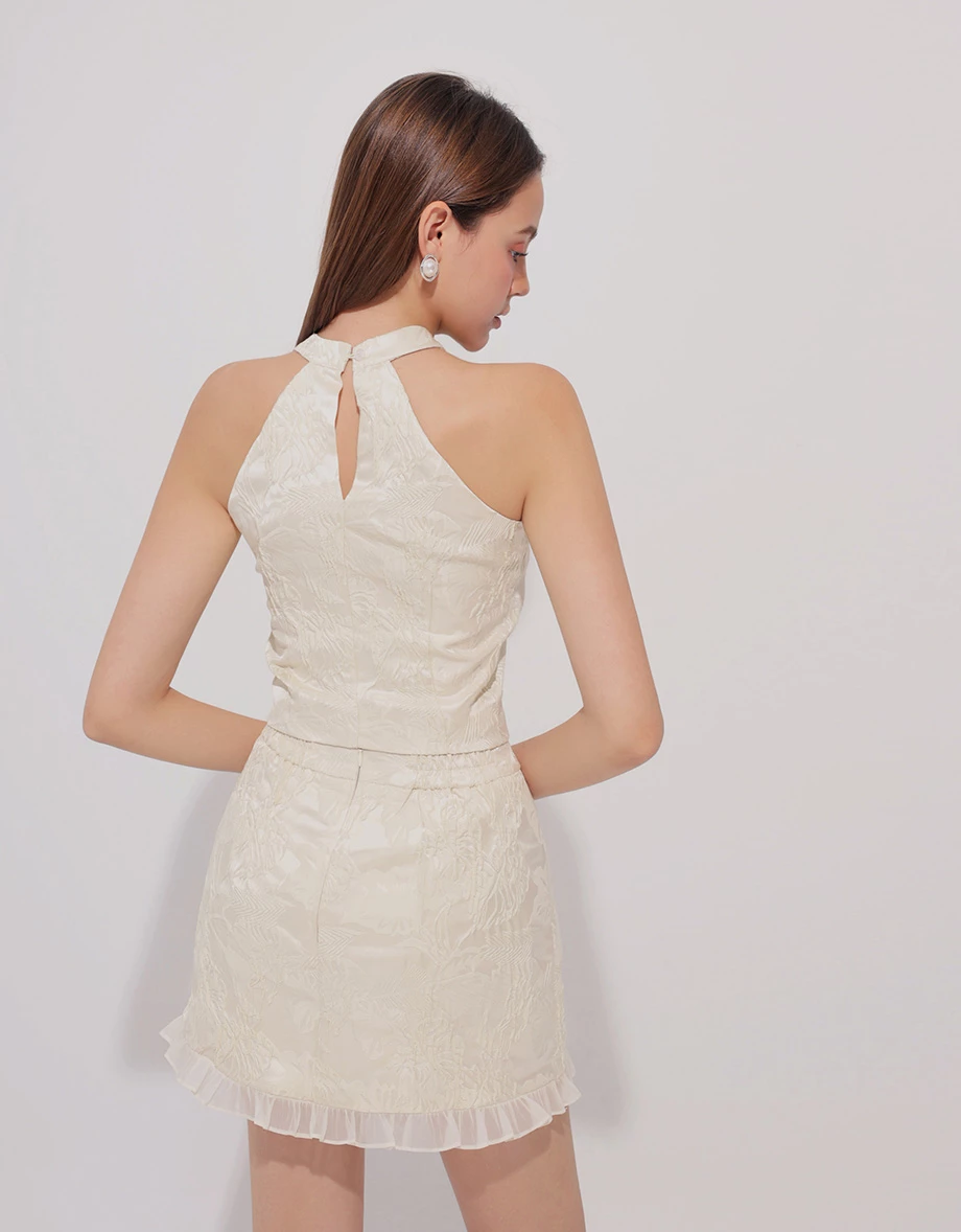 旗袍立體緹花荷葉邊短裙