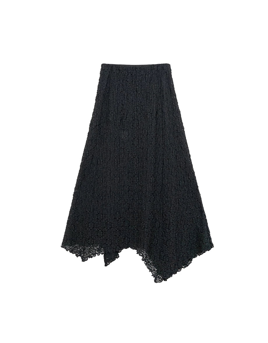 Lace Asymmetrical Hem High Waist Maxi Skirt