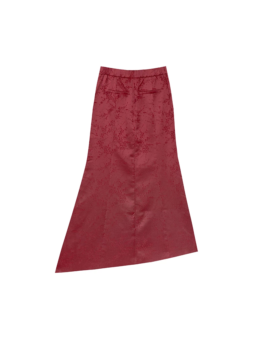 【Michie Design】Skirt Maxi Qipao Potongan Duyung Pinggang Tinggi Corak Jacquard Bunga Satin M03