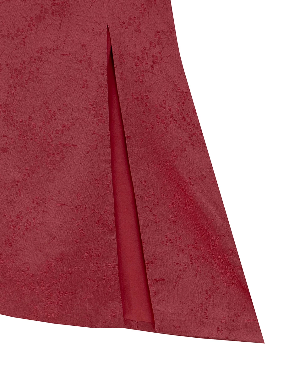【Michie Design】Skirt Maxi Qipao Potongan Duyung Pinggang Tinggi Corak Jacquard Bunga Satin M03
