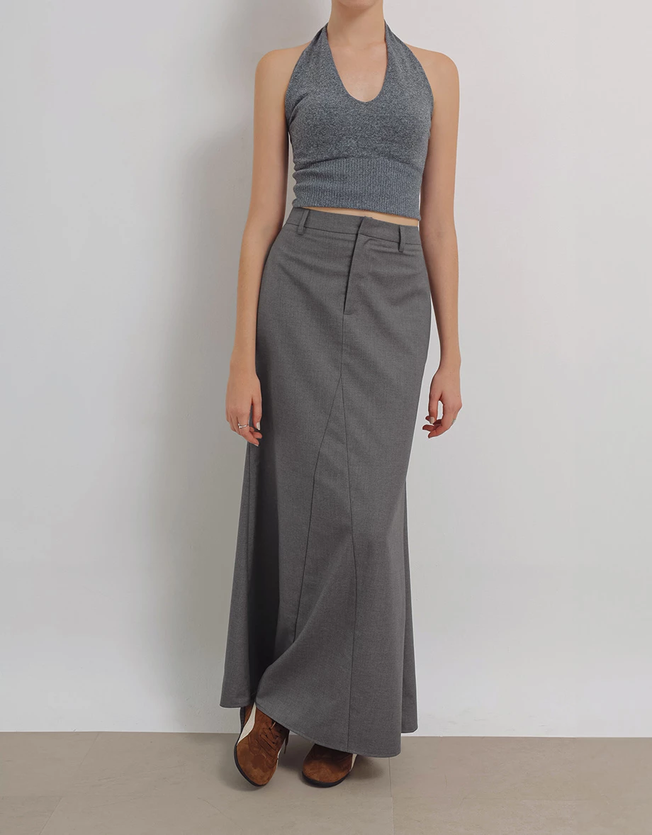 Tailored High Waist Maxi Skirt with AIR SPACE Logo Embroidery