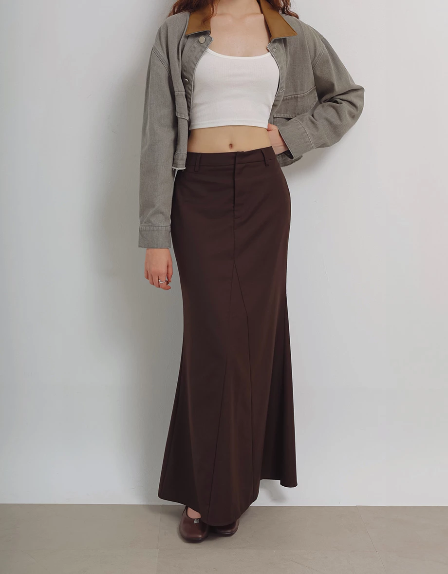 Tailored High Waist Maxi Skirt with AIR SPACE Logo Embroidery