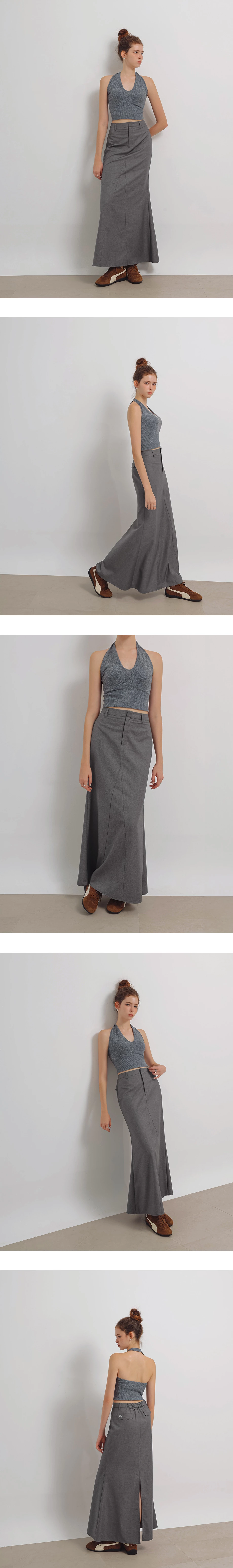 Tailored High Waist Maxi Skirt with AIR SPACE Logo Embroidery