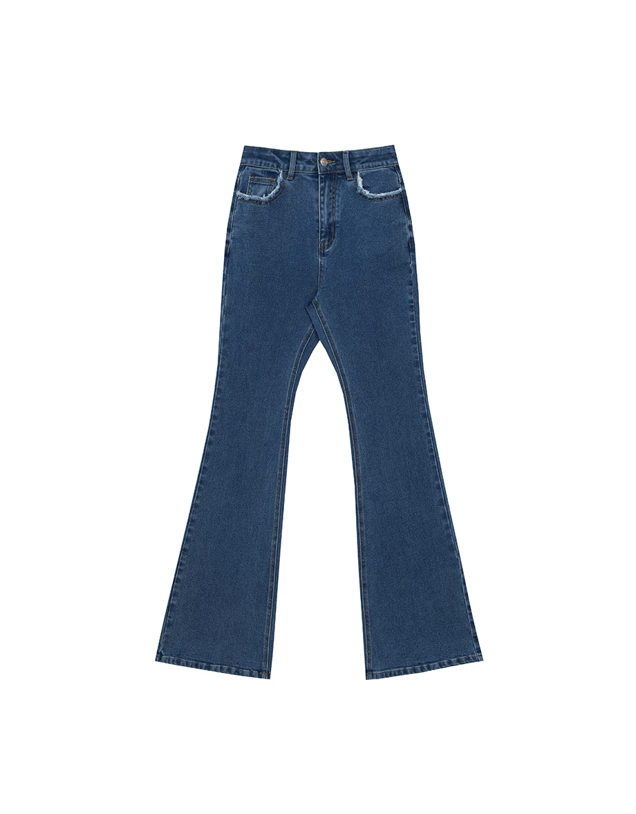 Classic High Waist Frayed Edge Flared Jeans Denim Pants