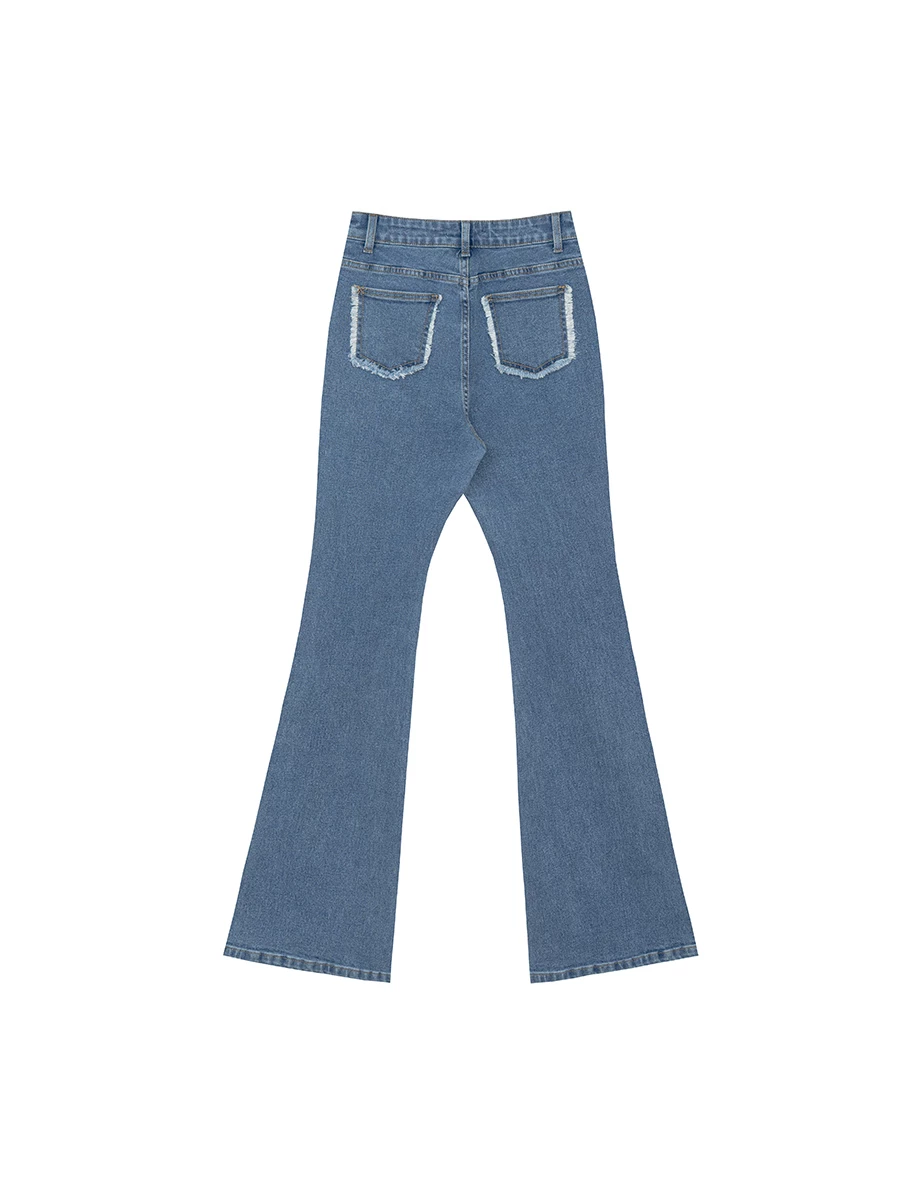 Classic High Waist Frayed Edge Flared Jeans Denim Pants