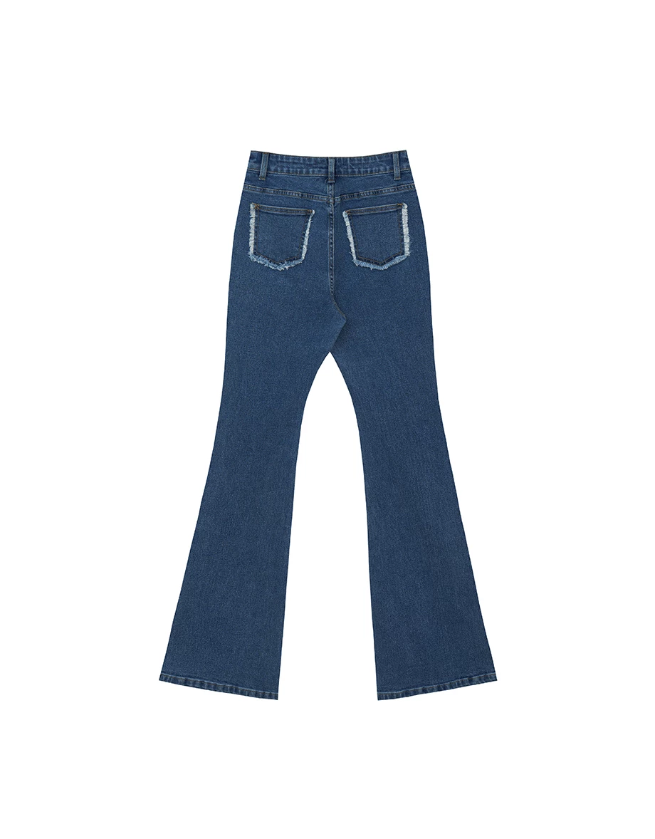 Classic High Waist Frayed Edge Flared Jeans Denim Pants