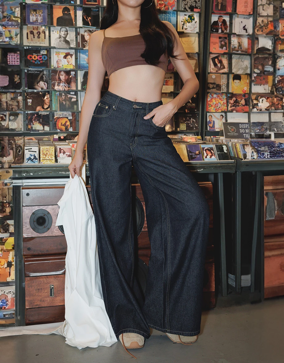 【Michie Design】Denim LITE Mid Waist Wide Leg Jeans Denim Pants Airy Light Weight M04