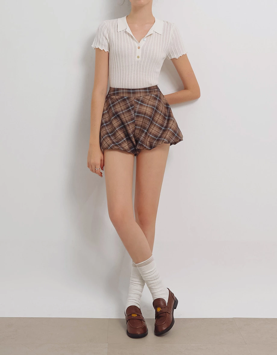 Flowy A Line High Waist Vintage Plaid Pleated Shorts
