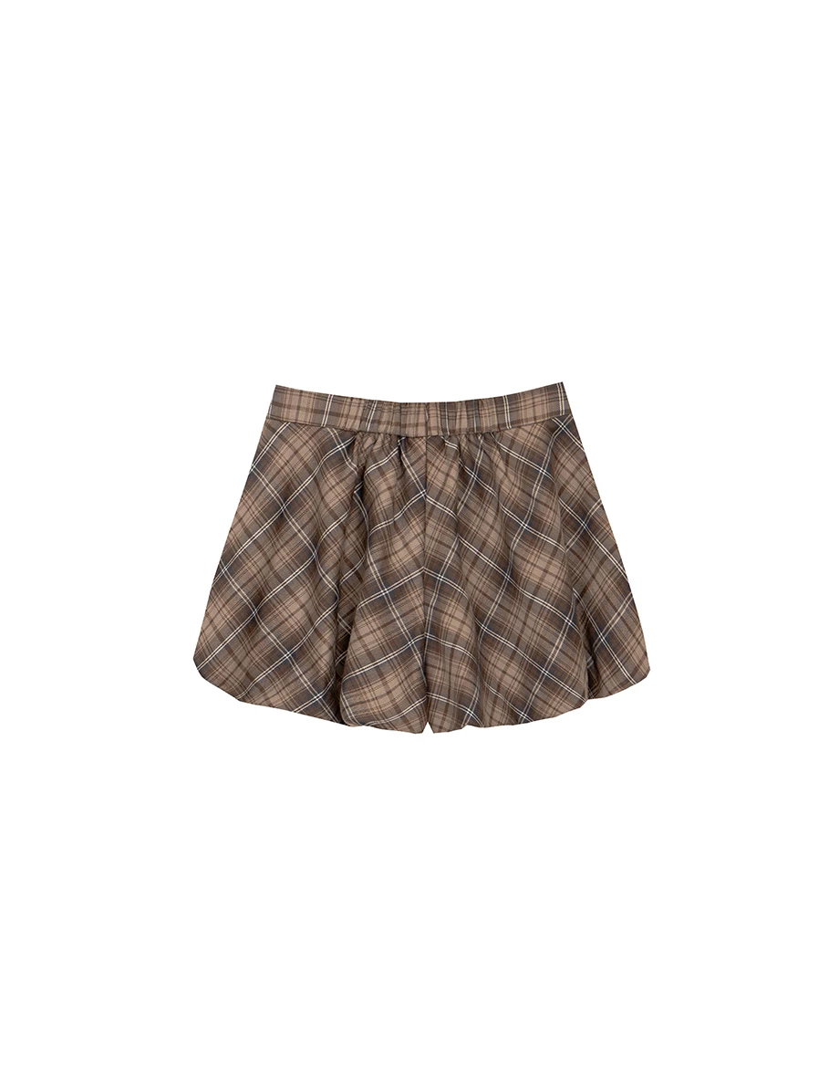 Flowy A Line High Waist Vintage Plaid Pleated Shorts
