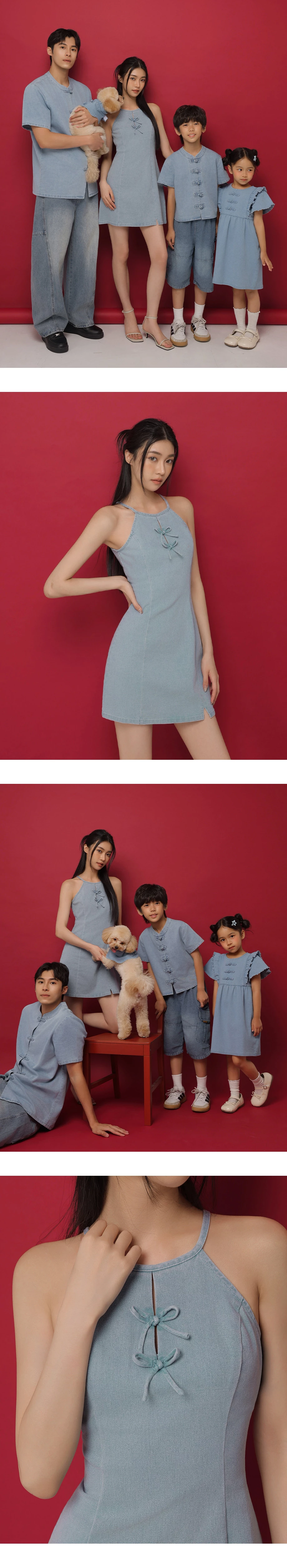 CNY CHEONGSAM QIPAO Dress Jeans Denim Cheongsam Qipao Halter Mini Dress with Bow Tie Detail CNY CHEONGSAM QIPAO Dress Jeans Denim Cheongsam Qipao Halter Mini Dress with Bow Tie Detail