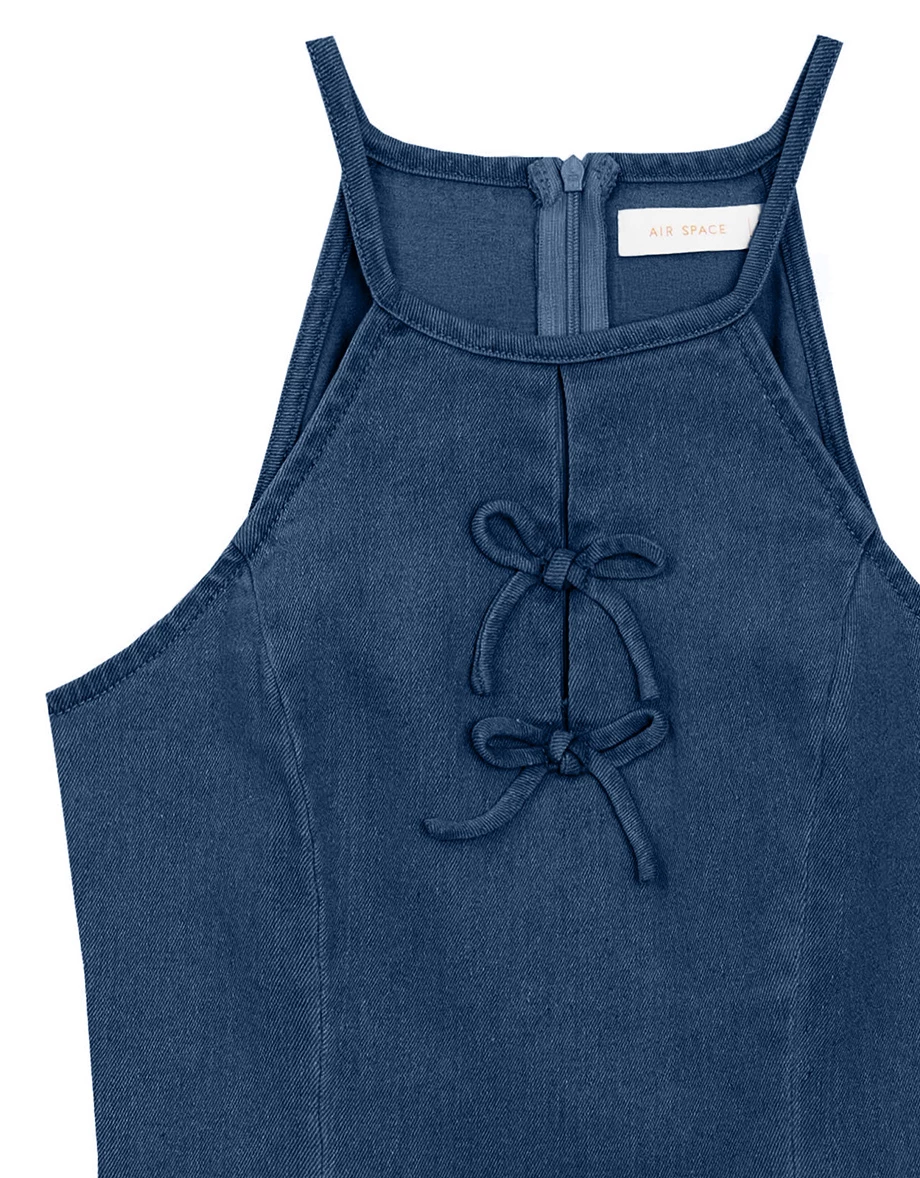 Qipao Dress Jeans Denim Cheongsam Qipao Halter Mini Dress with Bow Tie Detail Qipao Dress Jeans Denim Cheongsam Qipao Halter Mini Dress with Bow Tie Detail