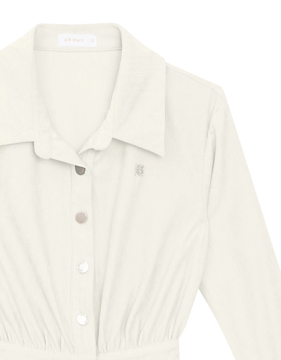 Collared Waist Cinched Button Front Shirt Mini Dress with AIR SPACE Logo Embroidered