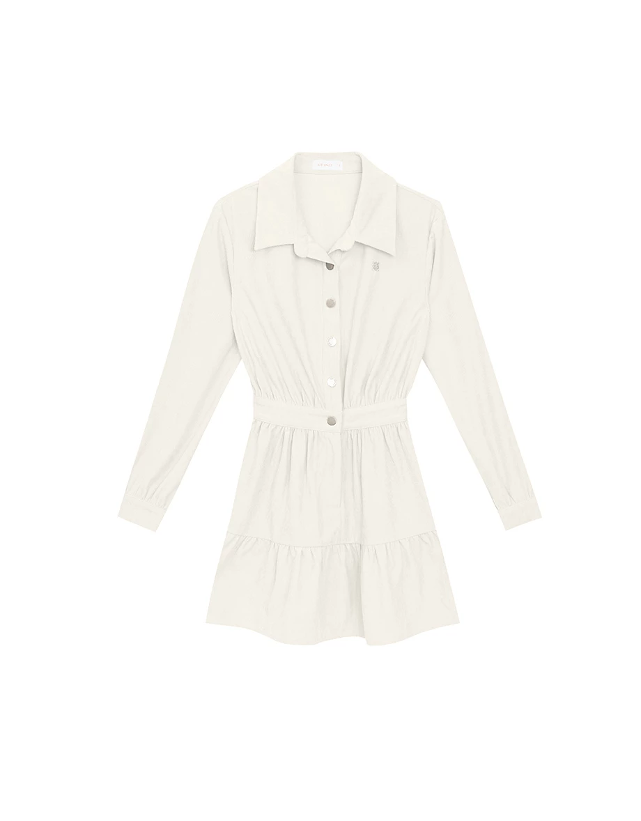 Collared Waist Cinched Button Front Shirt Mini Dress with AIR SPACE Logo Embroidered
