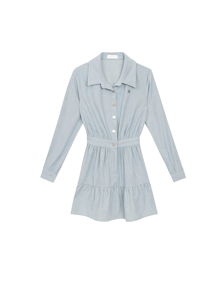 Collared Waist Cinched Button Front Shirt Mini Dress with AIR SPACE Logo Embroidered