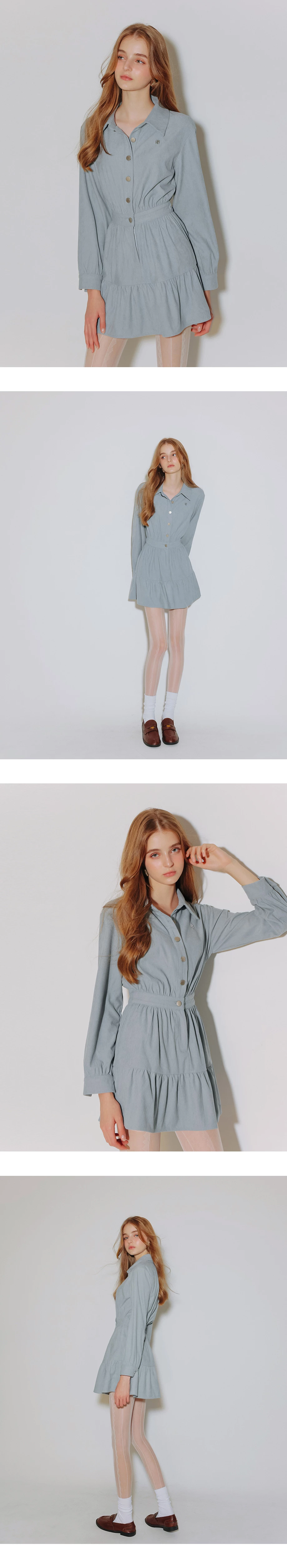 Collared Waist Cinched Button Front Shirt Mini Dress with AIR SPACE Logo Embroidered
